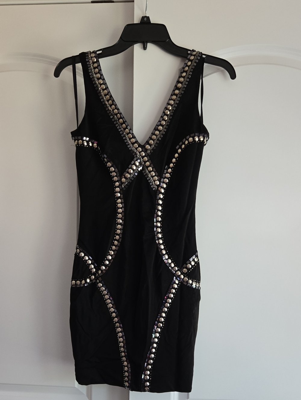 bebe Black Studded V-Neck Mini Dress
